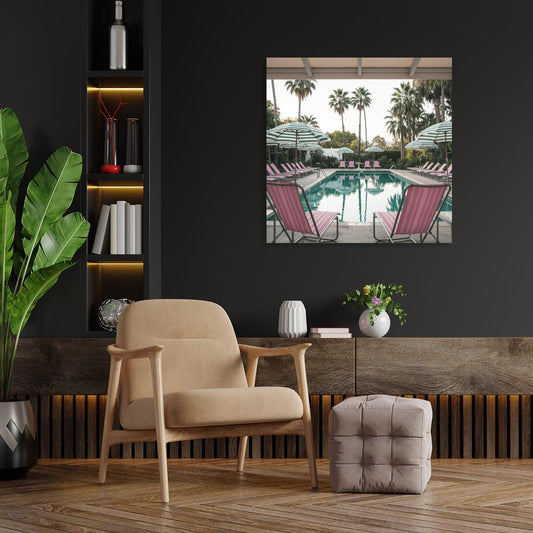 Acrylglasbild - Pool and Palms Retro Wohnbeispiel