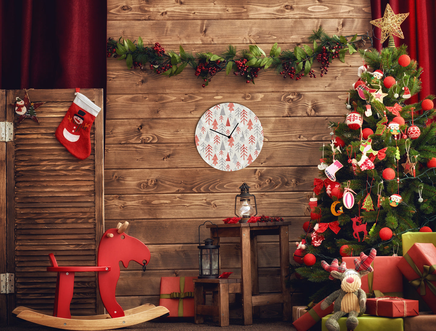 Winter Forest Acrylglas-Uhr Wohnbeispiel