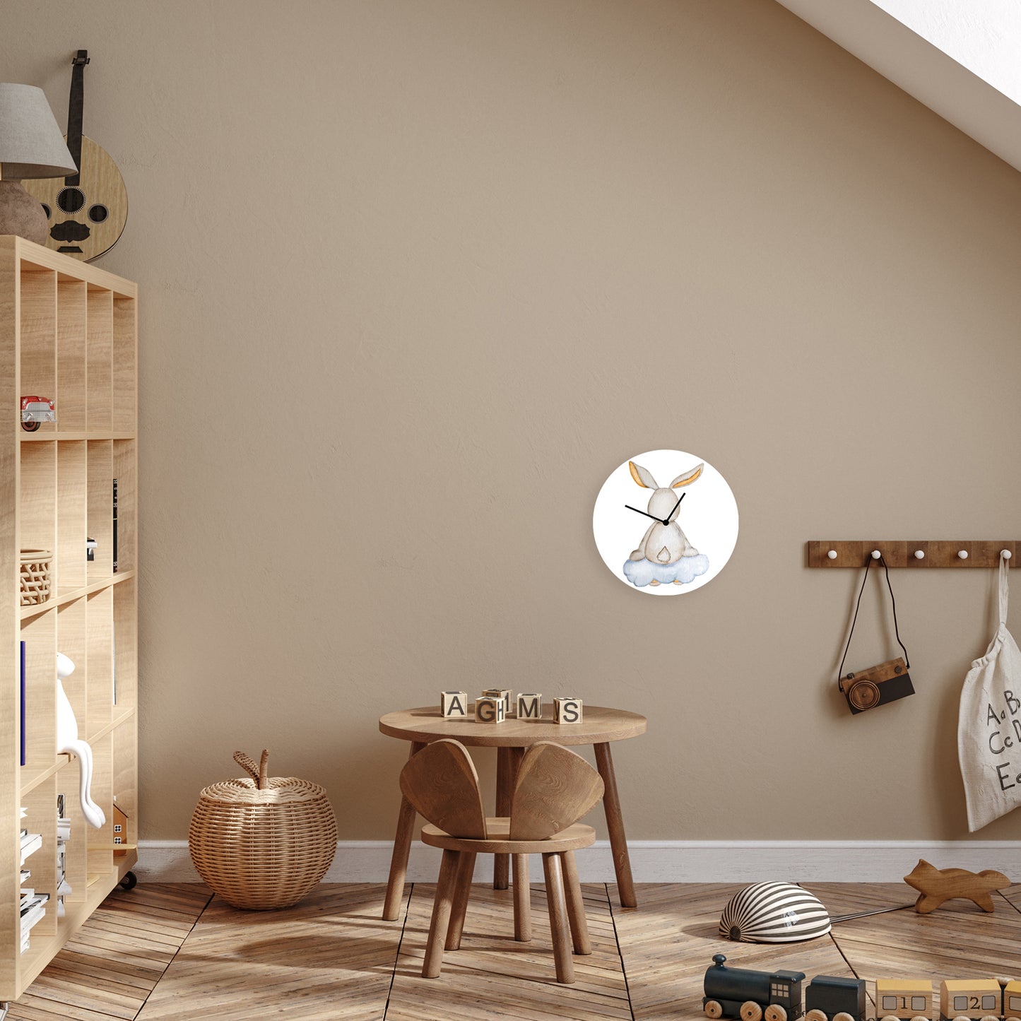 Acrylglas-Uhr - Hase auf Wolken