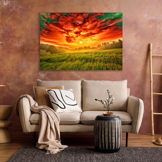 Acrylglasbild - Magische Farbexplosion am Himmel Wohnbeispiel