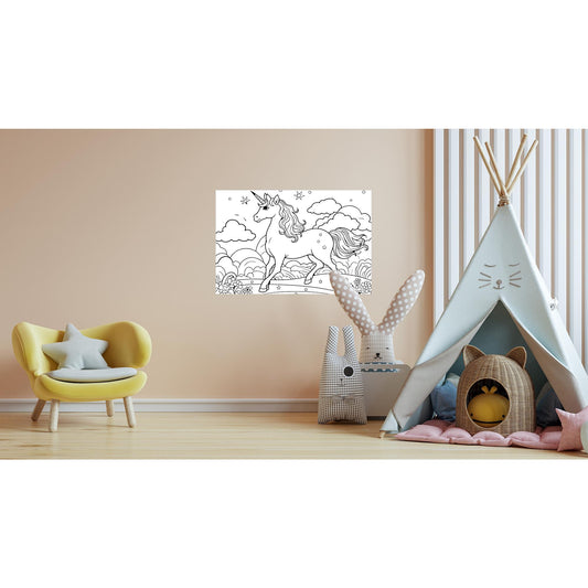 Bemalbares selbstklebendes Poster - Einhorn auf Wiese