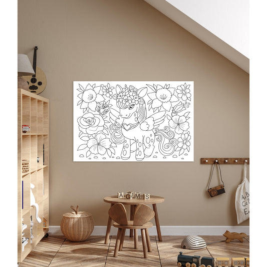 Bemalbares Whiteboard - Einhorn mit Blumen