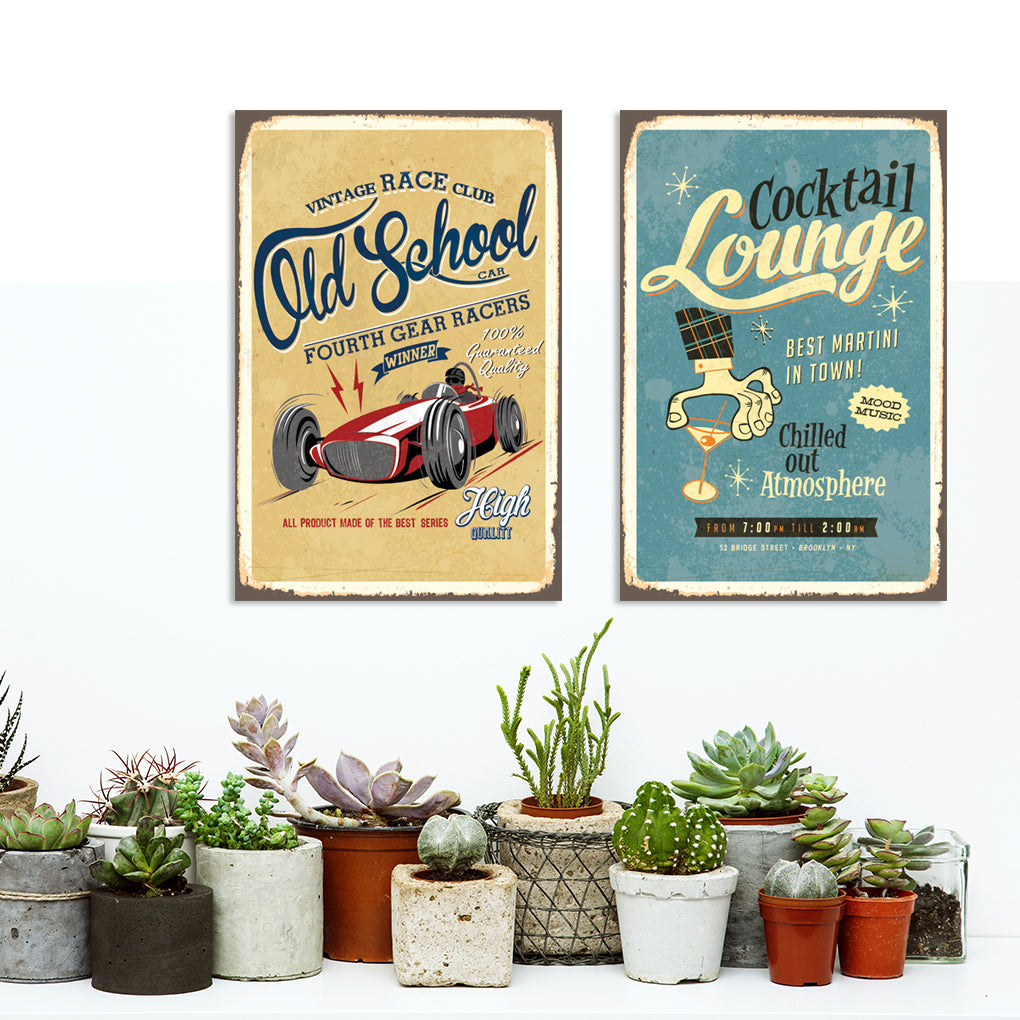 Blechschild Vintage Race Club - Old School Car Wohnbeispiel