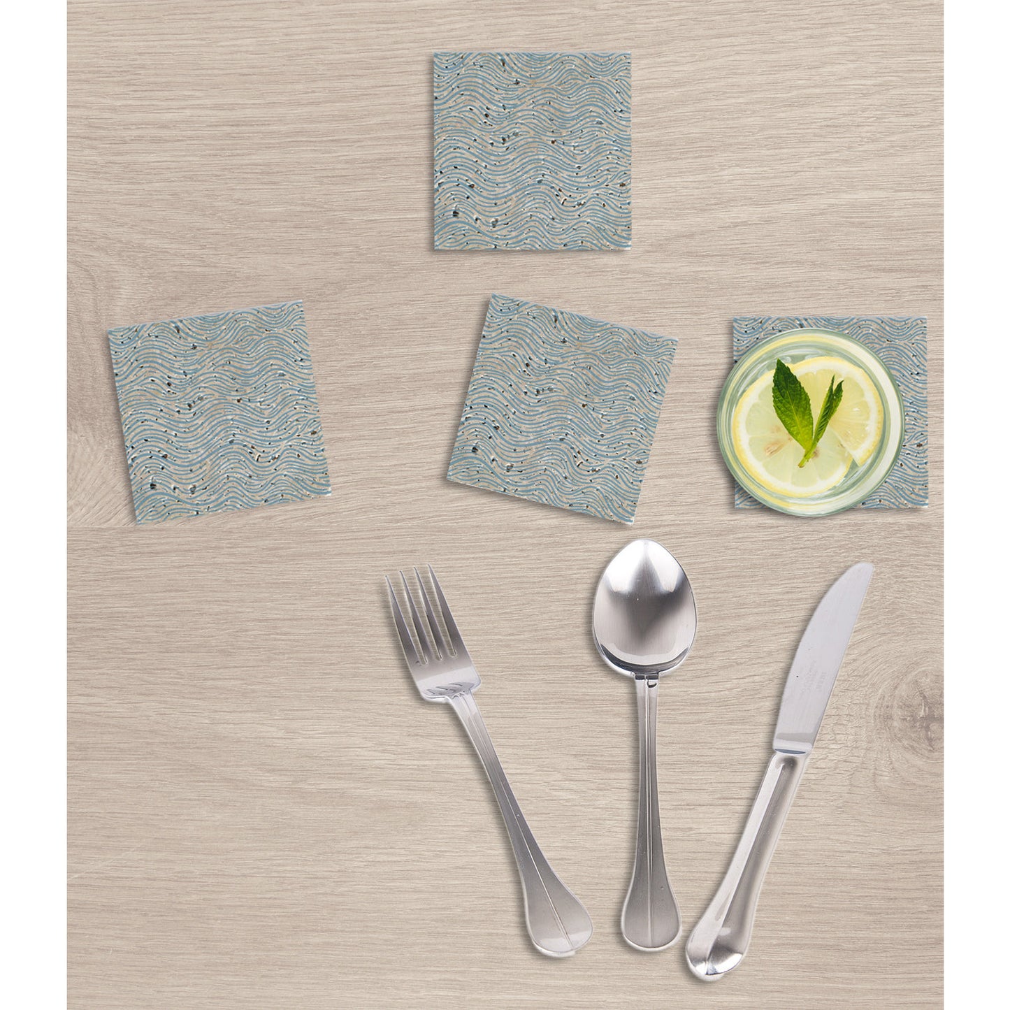 Steinuntersetzer-Set - Blue Waves Wohnbeispiel