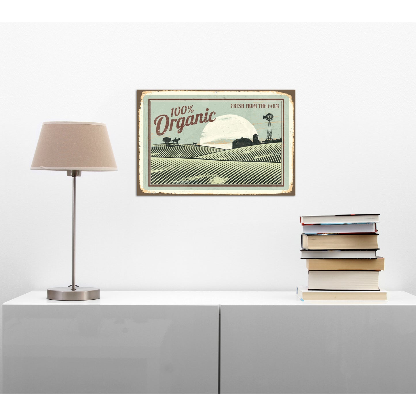 Blechschild 100% Organic - Fresh from the farm Wohnbeispiel