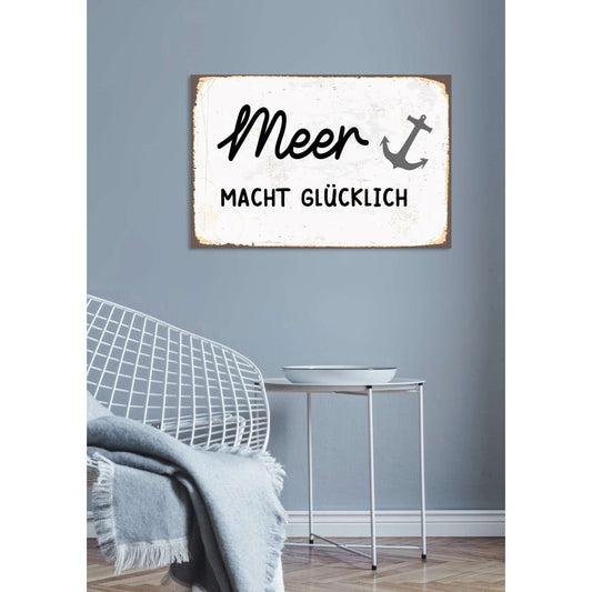 Blechschild - Meer Macht Glücklich Wohnbeispiel