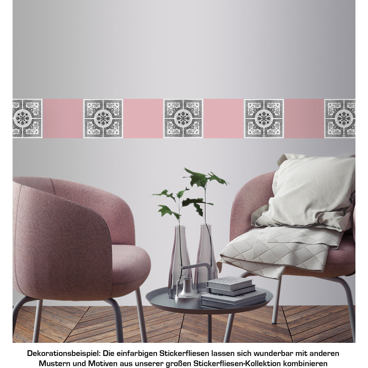 Stickerfliesen - Color Powder Rose 12er-Set Wohnbeispiel