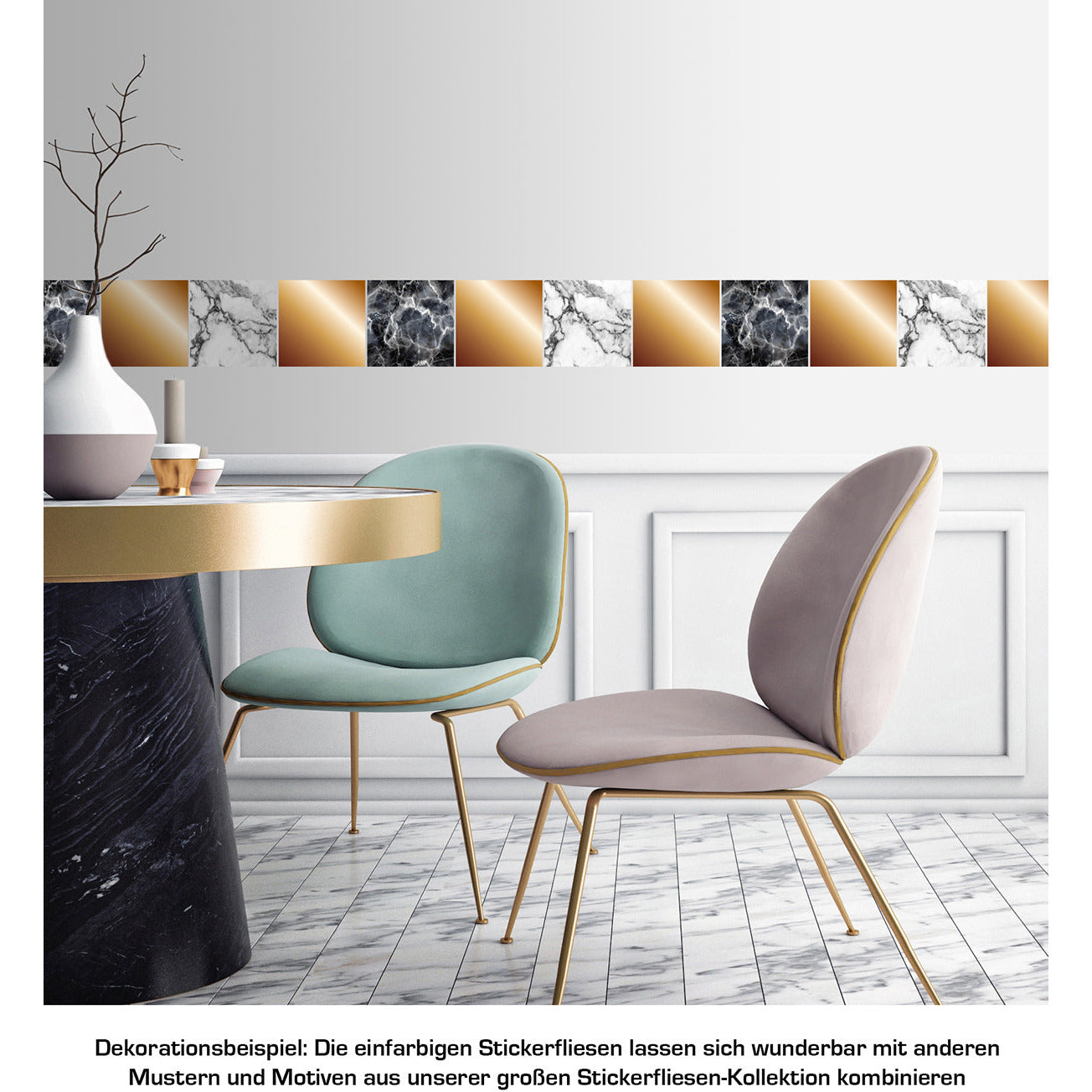 Stickerfliesen - Color Copper 12er-Set Wohnbeispiel