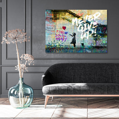 Acrylglasbild - Never give up Graffiti