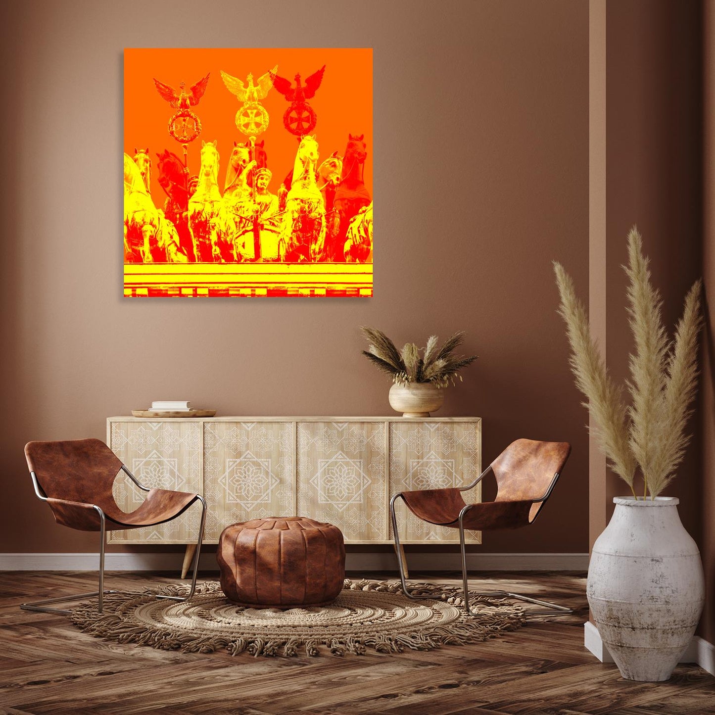 Acrylglasbild - Berlin Brandenburger Tor Siegesgöttin Orange