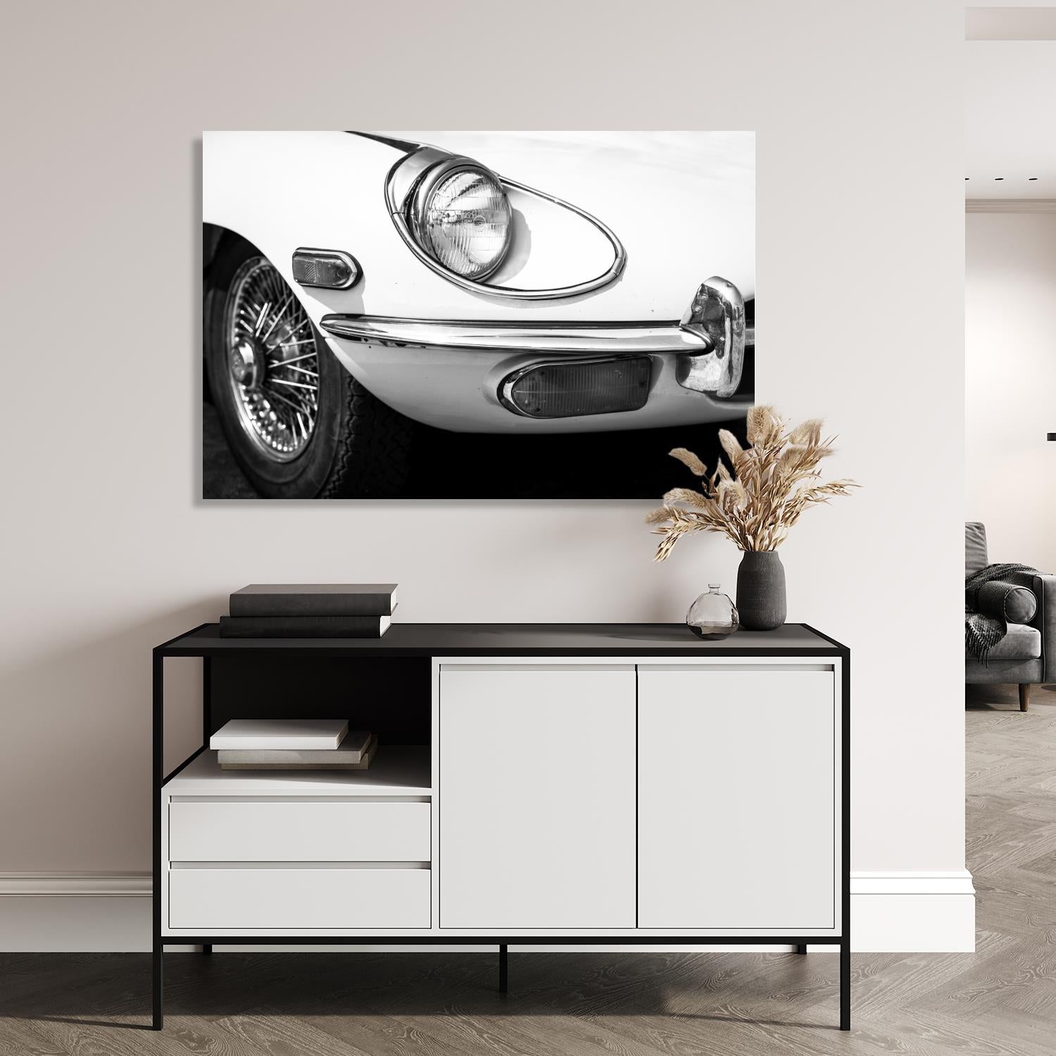 Aluminiumbild - Retro Scheinwerfer Oldtimer Wohnbeispiel