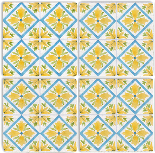 Steinuntersetzer-Set - Yellow and Blue Summer