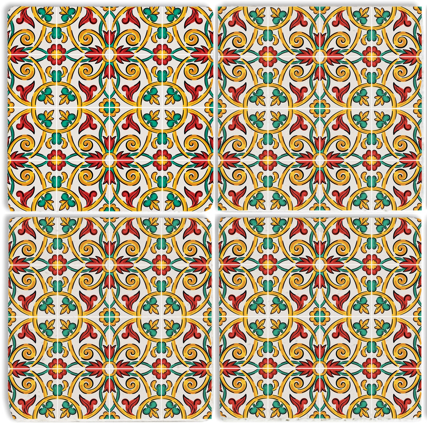 Steinuntersetzer-Set - Grüne und Rote Ornamente