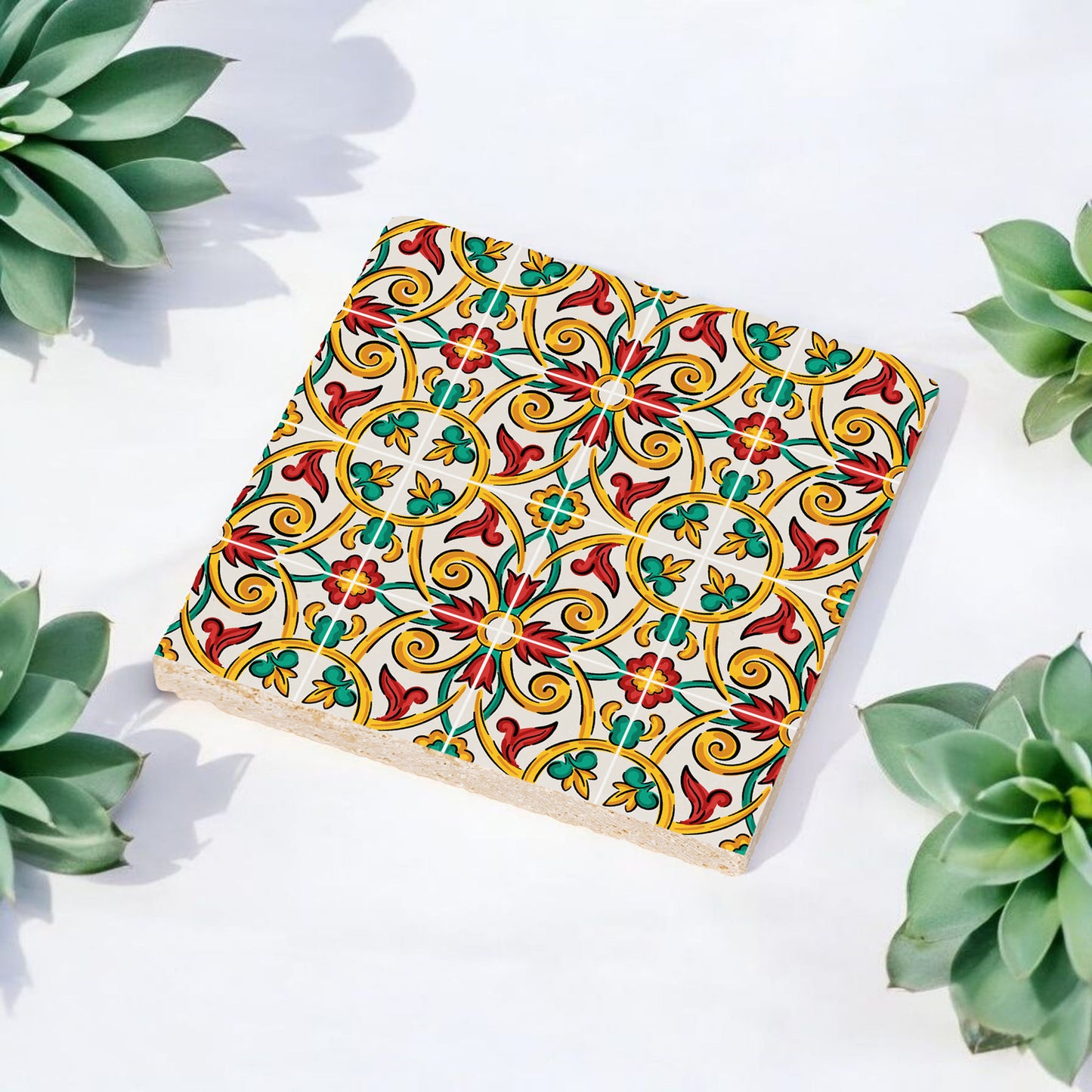 Steinuntersetzer-Set - Grüne und Rote Ornamente