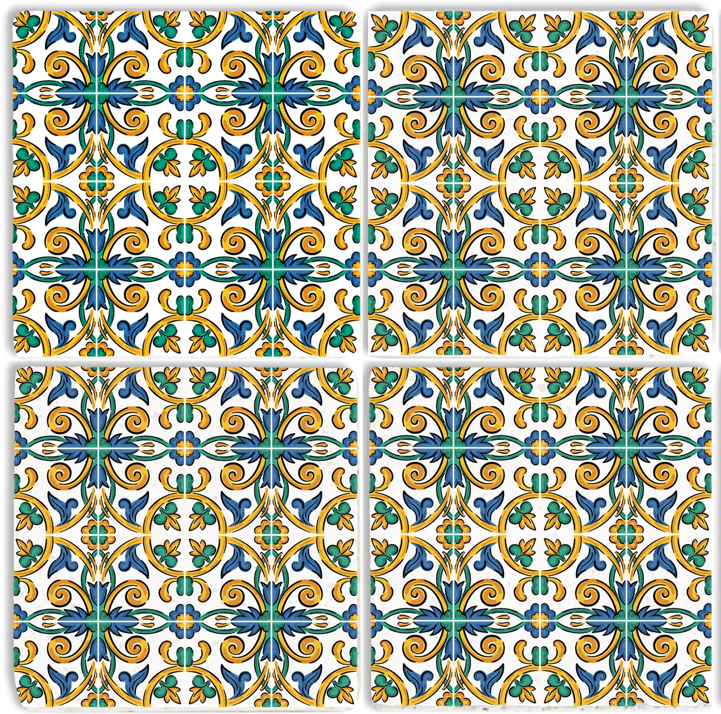 Steinuntersetzer-Set - Blaue und Grüne Ornamente