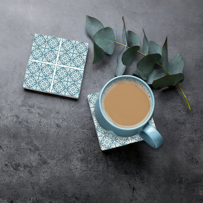 Steinuntersetzer-Set - Blaues Muster