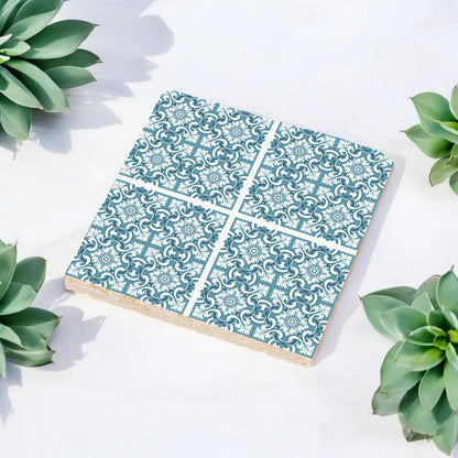 Steinuntersetzer-Set - Blaues Muster