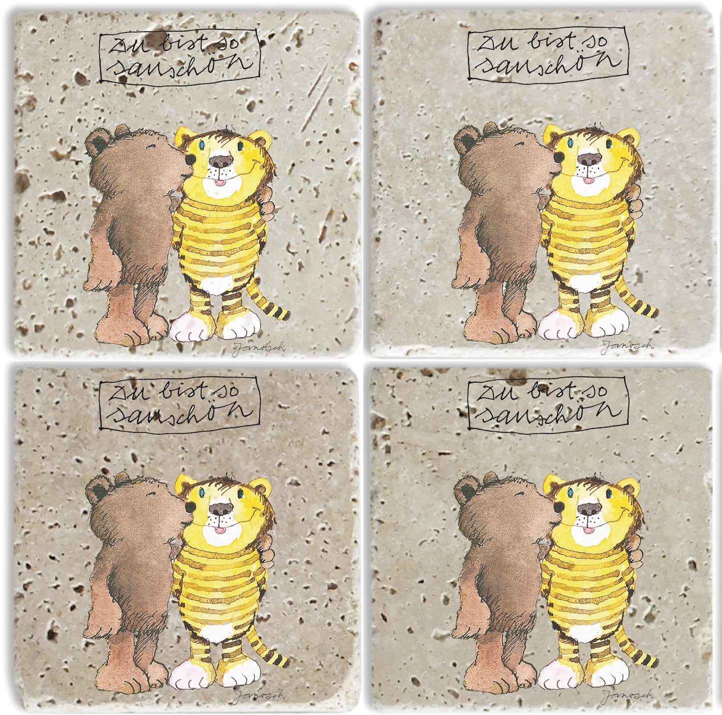 Janosch Steinuntersetzer-Set - Du bist so sauschön