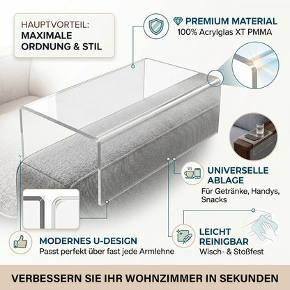 Beistelltisch Ablagefläche für Sofalehne, Tablett, Tisch, Acrylglas Sofa
