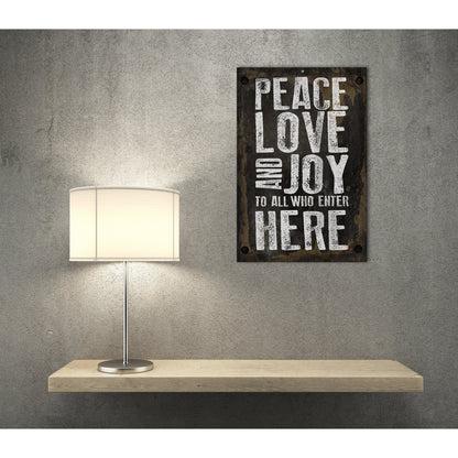 Blechschild - Peace Love And Joy Wohnbeispiel