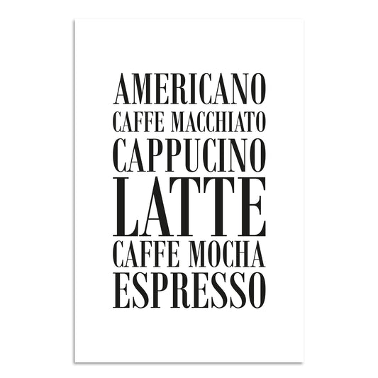 Blechschild - Americano, Cappucino, Latte